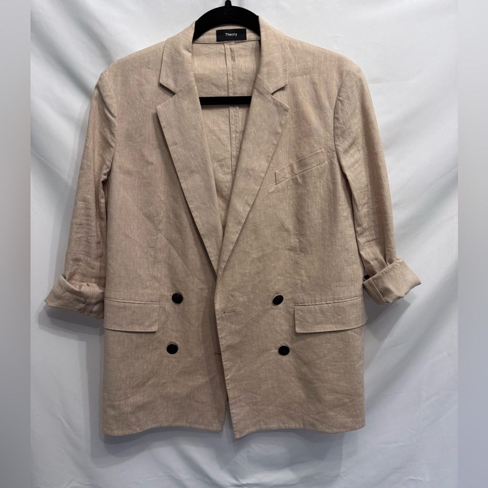 Theory Beige Double-Breasted Blazer